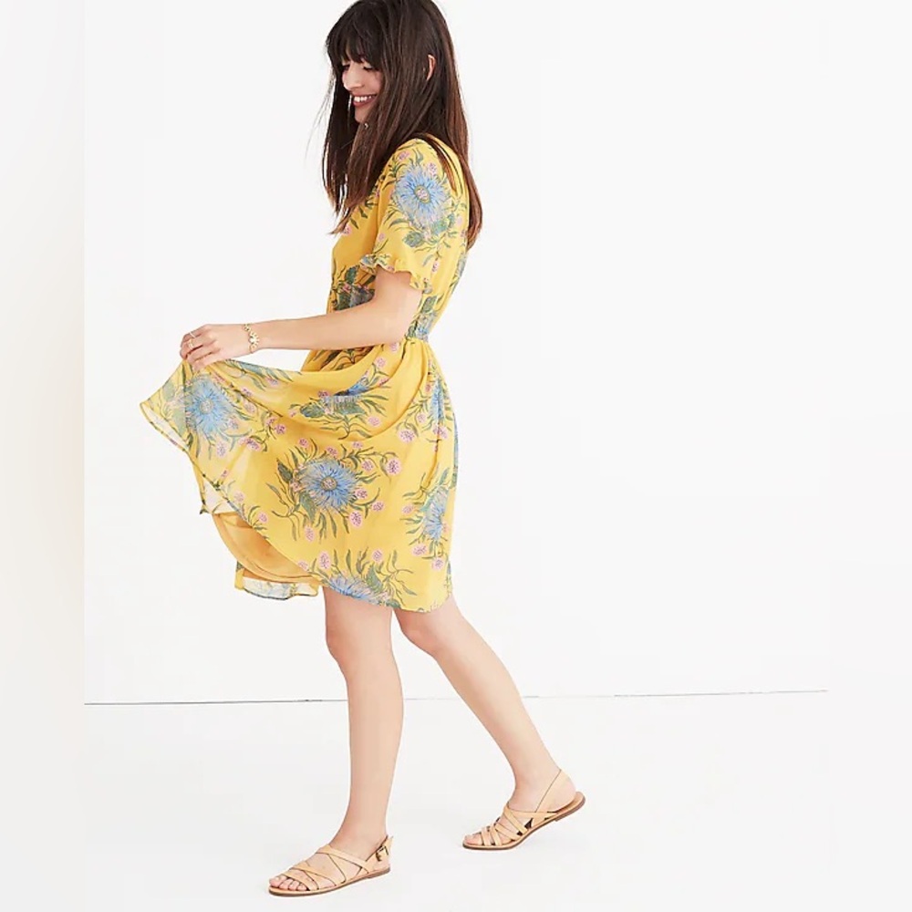Madewell Sweetgrass Ruffle-Sleeve Dress in Painted Blooms size 8